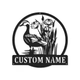 Insegna in metallo LED personalizzata con anatra e canne - Regalo natura, decorazione giardino o patio