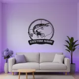 Cartel de Pesca Personalizado con LED | Arte Mural de Metal para Pescadores | Decoración para Casa de Campo y Cueva de Hombre