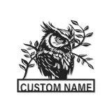 Arte murale LED in metallo con gufo reale | Insegna personalizzata con nome per amanti della natura | Decorazione realistica con silhouette di uccello selvatico