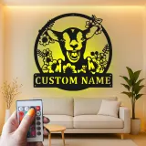 Cartel de cabra personalizado con LED | Arte mural de metal personalizado | Decoración farmhouse para granero o hogar | Regalo para amantes de las cabras