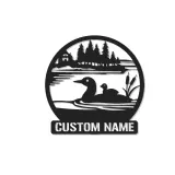 Panneau métallique personnalisé plongeon huard avec LED | Décoration murale pour maison de lac | Déco rustique pour amoureux de la nature