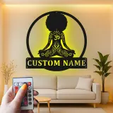 Custom Meditating Woman Led Light Metal Wall Art Yoga Lover Gift Zen Room or Meditation Space Decor