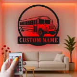 Custom School Bus LED Sign | Personalized Metal Wall Art | Bus Driver Gift for Garage or Classroom Decor