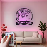 Panneau de pêche personnalisé avec LED | Décoration murale en métal sur mesure | Plaque au nom du pêcheur pour maison de lac et chalet