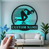 Personalisierte LED-Schild für Eisschnellläufer | Individuelle Metall-Wandkunst für Eiskunstläufer | Geschenk für Sportlerzimmer