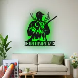 Cartel de metal personalizado de cazador y ciervo con luz LED regalo personalizado para entusiastas del aire libre decoración de man cave