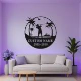 Décoration murale en métal personnalisée pour golfeur avec LED | Déco sur mesure pour club de golf | Panneau gravé avec prénom | Cadeau pour passionné de golf
