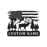 Cartel de metal LED personalizado de ciervo y montaña, regalo para entusiastas del aire libre, decoración de cabaña rústica