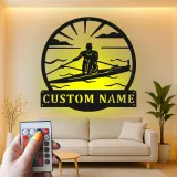 Custom Rowing Metal Sign with LED | Personalized Rower Wall Art | Crew Team Name Plaque for Boathouse | Athlete Gift