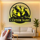 Insegna LED Personalizzata con Agnelli | Arte in Metallo Personalizzata | Decorazione per Fattoria di Pecore per Nursery o Regalo per Casa Rustica