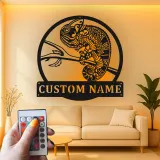 Cartel de metal personalizado con luz LED de camaleón, regalo único para amantes de reptiles, decoración única para salón