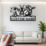Personalisierte LED-Ziegen-Schild | Metall-Wandkunst für Ranch & Landhaus-Dekor | Geschenk für Ziegenliebhaber