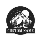 Personalisierte Wolf-Bergszene LED-Licht Metall-Wandkunst Geschenk für Naturliebhaber Rustikale Cabin-Dekoration 3