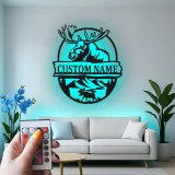 Custom Moose Led Light Metal Wall Art Personalized Gift for Nature Lovers Cabin Decor with Mountain Scene