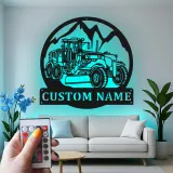 Custom Road Grader Led Light Metal Wall Art Personalized Gift for Construction Enthusiasts Garage or Office Decor