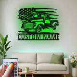 Personalisierte Vintage-Truck LED-Licht Metall-Wandkunst Geschenk für Auto-Enthusiasten Garagen- oder Männerecken-Dekor
