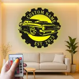 Décoration murale en métal personnalisée pour voiture de muscle avec rétroéclairage LED - Cadeau pour passionnés de voitures - Décor de garage