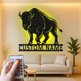 Insegna in metallo LED personalizzata con bisonte - Regalo per amanti della natura e decorazione rustica per il soggiorno