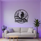 Enseigne en métal Raven personnalisée avec LED | Décoration murale gothique personnalisée | Silhouette d'oiseau rétroéclairée pour la maison et le bureau