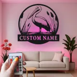 Cartel de metal LED personalizado de pelícano regalo para amantes de la naturaleza decoración de hogar costero