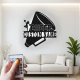 Custom Cheerleader Megaphone Led Light Metal Wall Art Cheer Gift for Teen Girls Bedroom Sports Decor