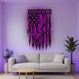 Cartel de metal LED de pato y bandera americana personalizado Regalo para cazadores Decoración de cabaña rústica