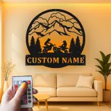 Custom Dirt Bike Mountain Scene Led Light Metal Wall Art Gift for Bikers Adventure Decor for Garage or Man Cave