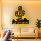 Décoration murale en métal personnalisée avec lumière LED en forme de cactus - Cadeau de décoration désert pour le salon