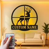 Décoration murale en métal personnalisée pour le cerf avec rétroéclairage LED, cadeau personnalisé pour les chasseurs, décoration de cabane rustique pour les amoureux de la nature