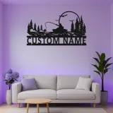 Cartel de pesca personalizado con luz LED | Arte mural de metal personalizado para casa de campo | Regalo para pescador y angler