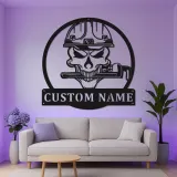 Individuelles Klempner Schädel LED Schild | Personalisierte Metall Wandkunst | Werkstatt Dekor & Garagengeschenk für Ihn | Industrielles Firmenlogo