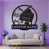 Panneau piano personnalisé avec LED | Décoration murale en métal sur mesure pour salle de musique | Déco silhouette piano à queue | Cadeau pour pianiste