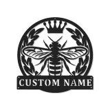Custom Bee with Crown Led Light Metal Wall Art Personalized Gift for Nature Lovers Living Room or Garden Decor