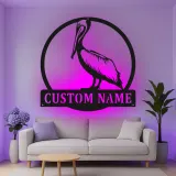Insegna in metallo personalizzata con LED a forma di pellicano regalo per casa costiera decorazione per soggiorno