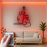 Insegna in metallo personalizzata con guantoni da boxe e luce LED - Regalo personalizzato per pugili, palestra o decorazione per angolo dedicato 1