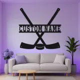 Panneau LED hockey personnalisé | Décoration murale en métal personnalisée | Déco salle de jeux et chambre ado | Cadeau pour joueur de hockey
