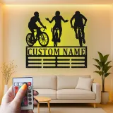 Insegna in metallo personalizzata con luce LED Trio Ciclisti Regalo per appassionati di bici Decorazione per garage o man cave