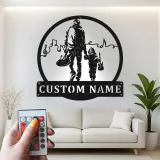 Panneau Métallique Personnalisé pour Musicien Papa et Fils | Art Mural LED de Guitare | Décor de Nom Personnalisé pour Amateurs de Musique | Cadeau pour la Fête des Pères