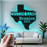 Enseigne en métal LED personnalisée Texas | Décoration murale pour réunion de famille personnalisée | Décor en silhouette d'état rustique