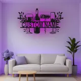 Custom Wine Bar Led Light Metal Wall Art Personalized Wine Lover Gift Kitchen or Home Bar Decor