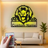 Cartel de metal personalizado con luz LED de perro de Terranova, regalo para padres de mascotas, decoración de salón o entrada 1