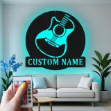 Letrero LED de guitarra personalizado | Decoración mural de metal personalizada para músicos | Decoración para estudio y sala de música con nombre