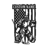 Cartel personalizado de portero de hockey | Decoración mural LED de metal personalizada | Decoración patriótica para cueva del hombre para aficionados al hockey