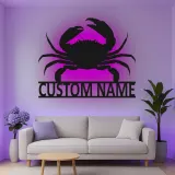 Cartel de metal personalizado de cangrejo con luz LED, regalo costero, decoración de casa de playa para amantes del océano