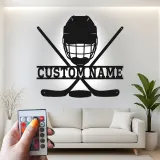 Enseigne personnalisée de hockey | Décoration murale LED en métal pour salle de jeux | Cadeau personnalisé pour joueur de hockey, garçons et fans