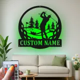 Decoración mural de metal LED de golf personalizada | Cartel con nombre de golfista para cueva masculina | Regalo decorativo retroiluminado para él