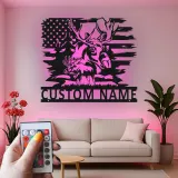 Personalisiertes Elch-Metallschild | LED-Schild mit amerikanischer Flagge | Rustikale Hütten-Dekoration für Jäger & Wildtierliebhaber