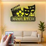 Personalized Theater Sign with LED | Custom Movie Room Decor | Metal Film Reel & Masks Wall Art for Cinema Lover Gift