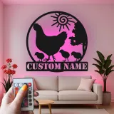 Insegna in metallo LED Famiglia Pollo Personalizzata Regalo per Casa Decorazione Cucina Rustica