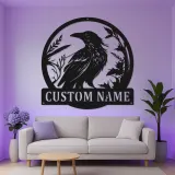 LED Raven Metal Wall Art | Personalized Bird Lover Gift | Custom Name Sign for Garden | Outdoor Nature Decor